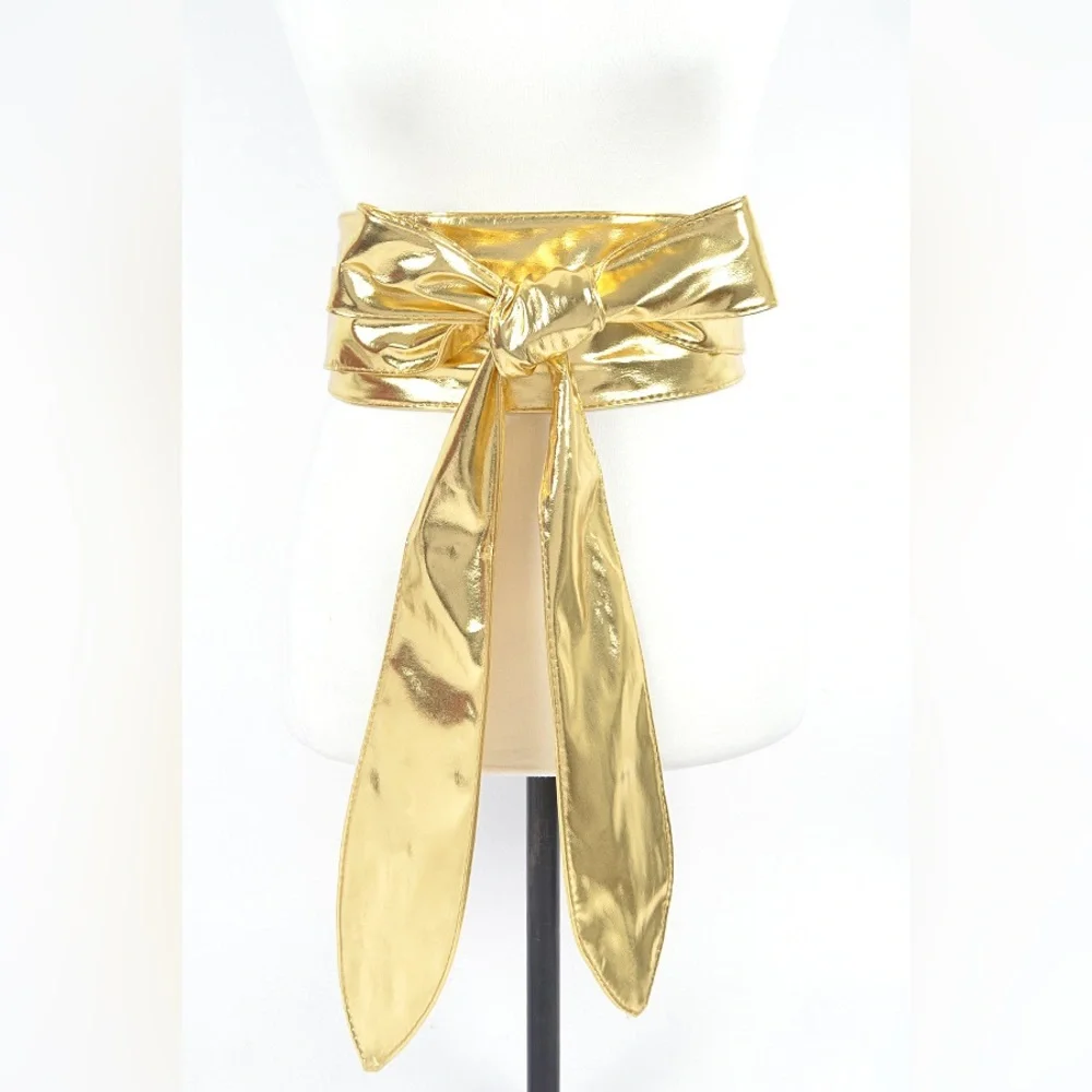 Metallic Vegan Leather Obi Statement Belt